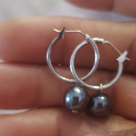 Natural Baltic Amber Circled Earring Sterling Silver Black Pendant Color Round🌴 - Picture 2 of 7